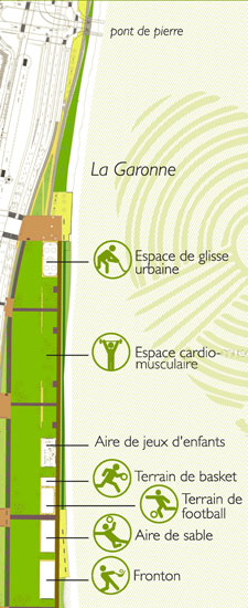 plan de situation du Parc Saint Michel situé entre le quai Sainte Croix et le pont de Pierre - 41.2 ko